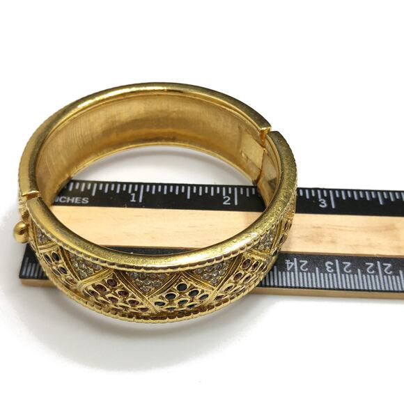 Vintage Swarovski Rhinestone Hinged Bracelet, Gold Plated, Missing Rhinestones - Picture 7 of 10